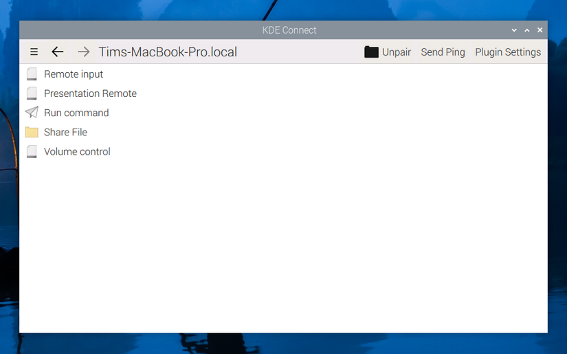 KDE Connect running on Raspberry Pi OS.