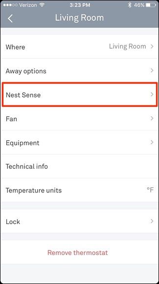 Раздел Nest Sense в приложении