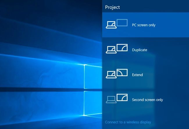 Опции проецирования в Центре действий Windows 10