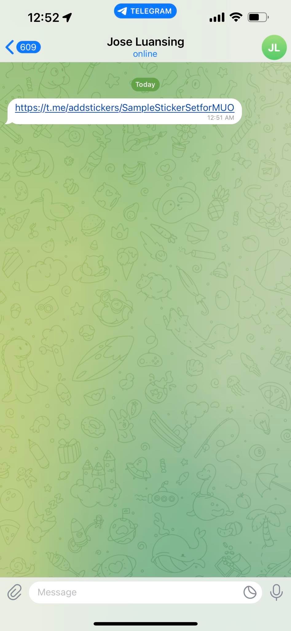 Пустой разговор Telegram с одной ссылкой