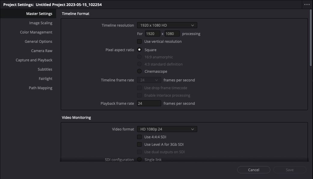 Снимок настроек таймлайна, заблокированного на частоте