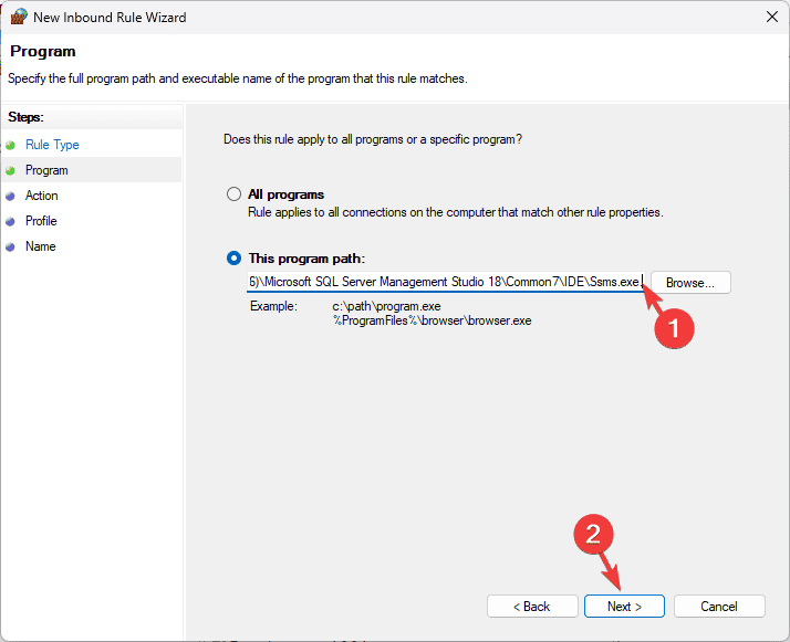 Указание пути к исполняемому файлу SSMS
