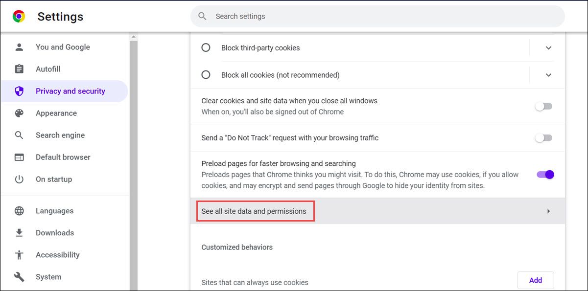 Просмотр всех данных сайта и разрешений в Chrome
