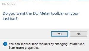 タスクバーにDU Meterを表示する確認画面