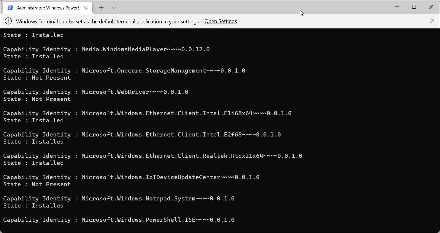 Интерфейс Windows Terminal с командами DISM