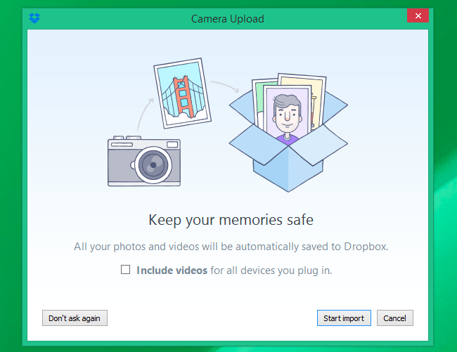 Диалог импорта камерой в облако на компьютере
