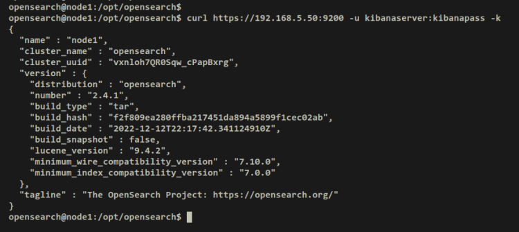 Ответ OpenSearch для kibanaserver