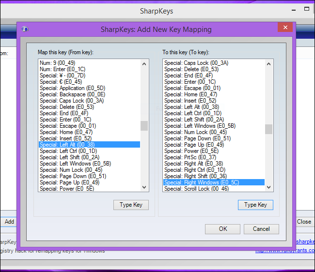 Настройка SharpKeys: Option → Windows, Command → Alt