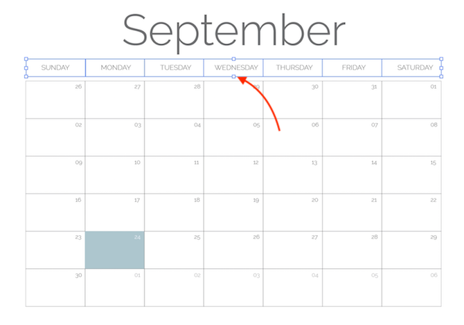 Настройка размеров ячеек верхней строки календаря в Illustrator