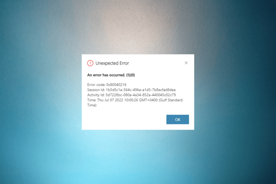 Исправление ошибки 0x80040216 в Dynamics 365