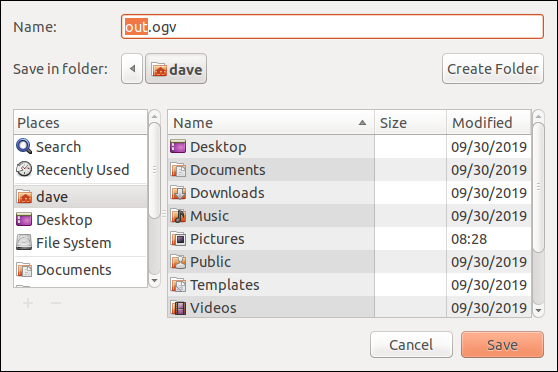 recordMyDesktop диалог сохранения файла