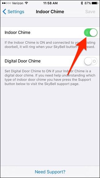 Отключение Indoor Chime и кнопка Save