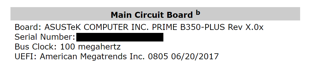 Belarc Advisor — раздел Main Circuit Board с данными