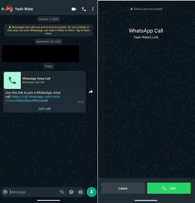 Присоединение к звонку WhatsApp по ссылке