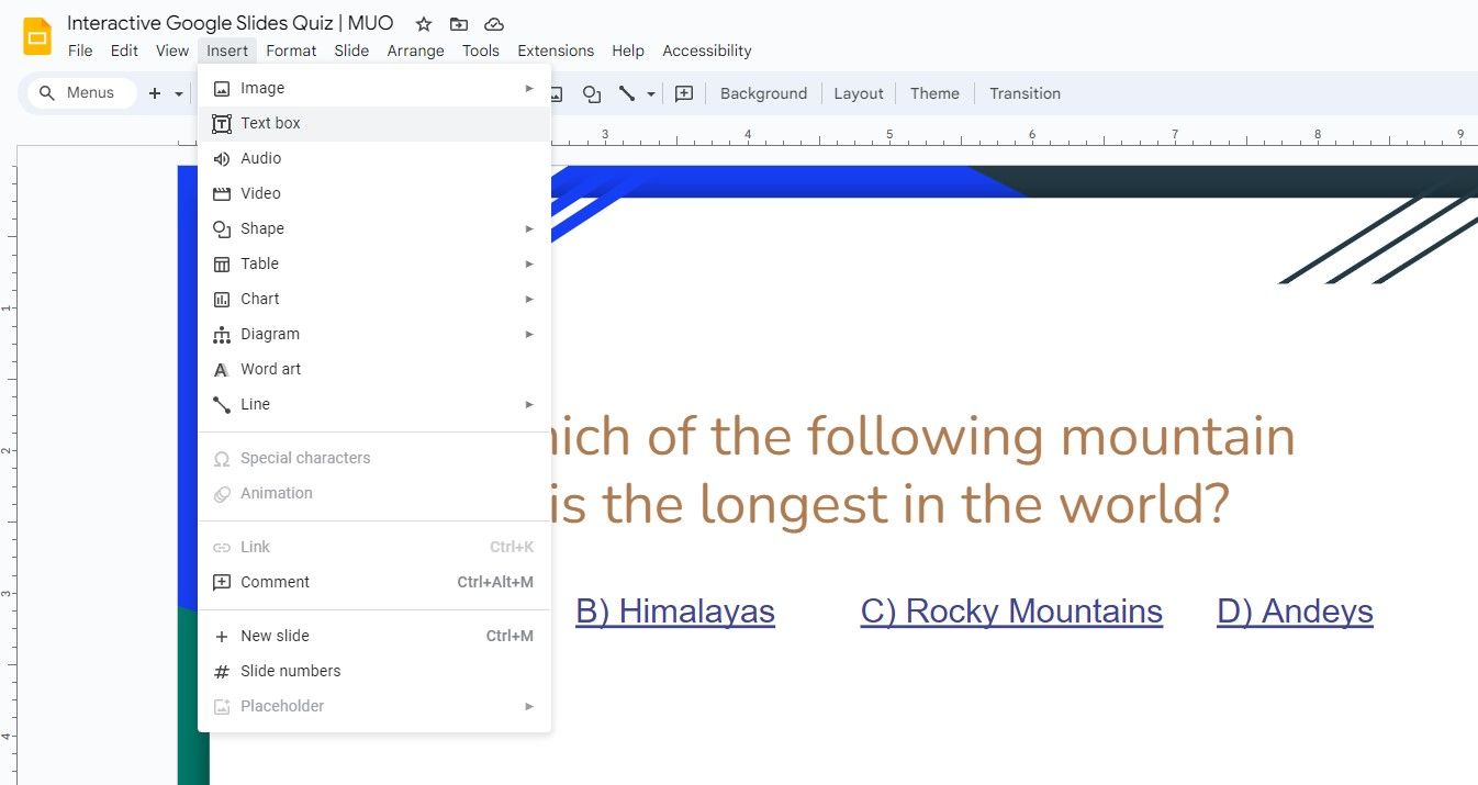 Вставка текстового поля в Google Slides