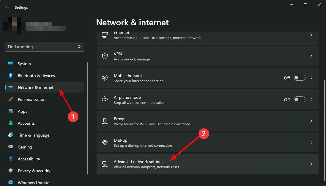 Параметр сброса сети в настройках Windows
