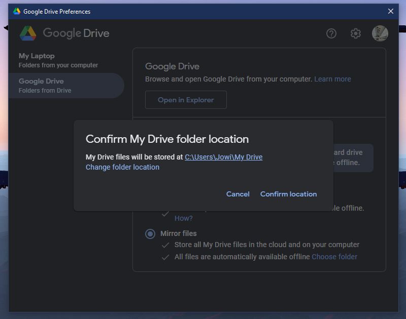 Google Drive Confirm My Drive Folder location