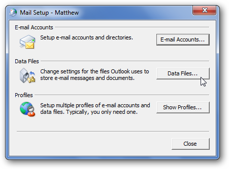 Окно «Файлы данных»