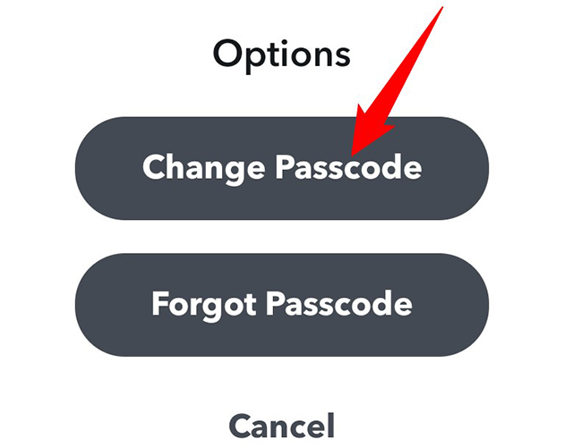 Выберите «Change Passcode» в меню