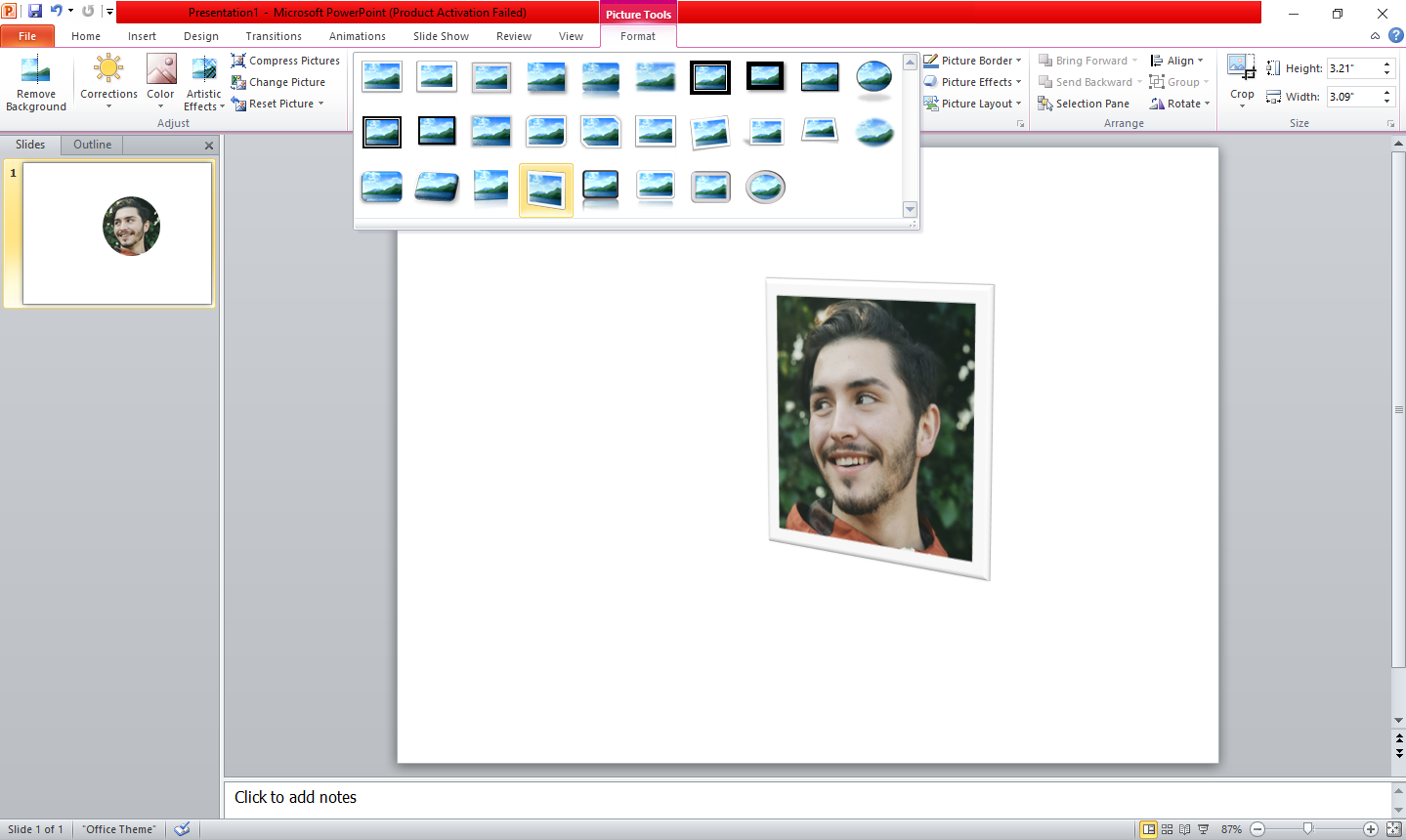 Просмотр стилей при наведении в PowerPoint