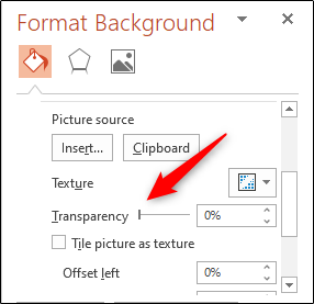 Ползунок Прозрачность для фона