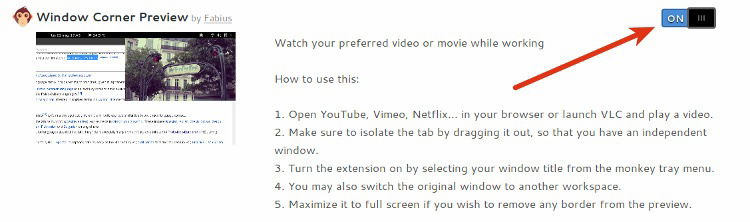 Иконка расширения Window Corner Preview в системной панели GNOME