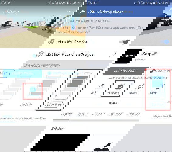 Экран Android с кнопкой Following и параметрами подписки