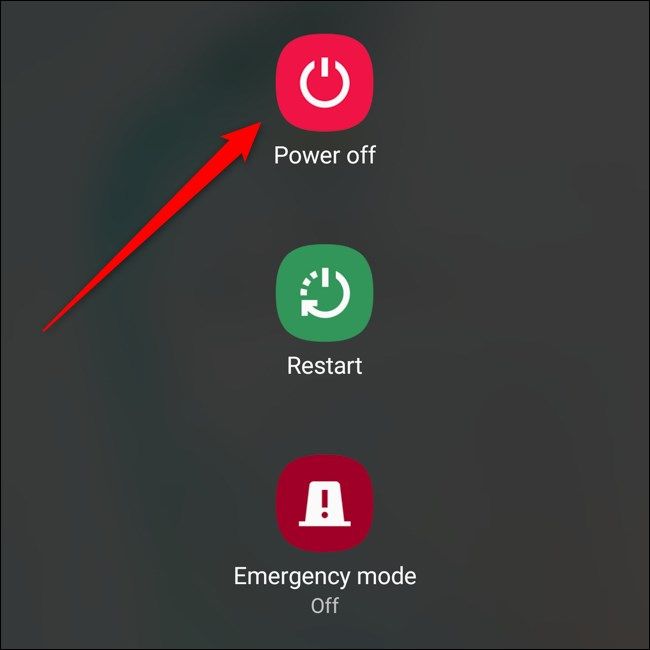 Меню питания на Samsung Galaxy Note10 Plus