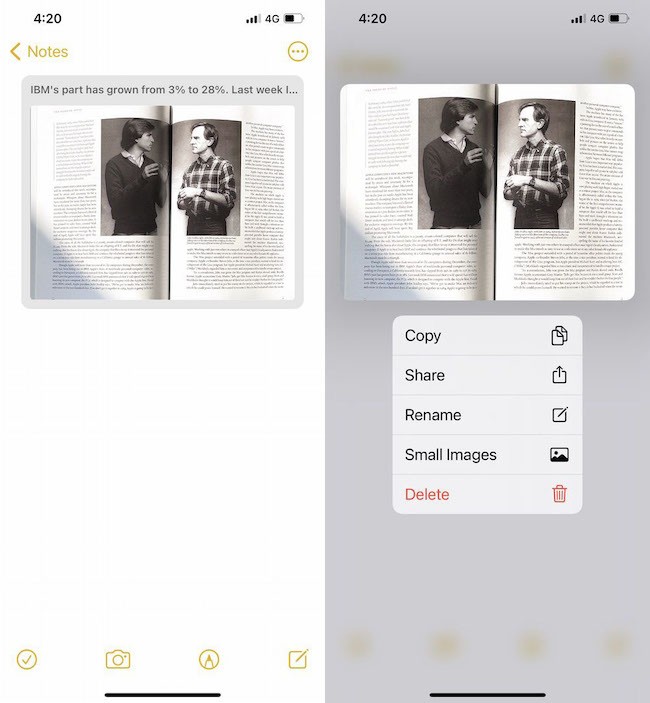Отправка PDF из заметки iPhone через меню Поделиться