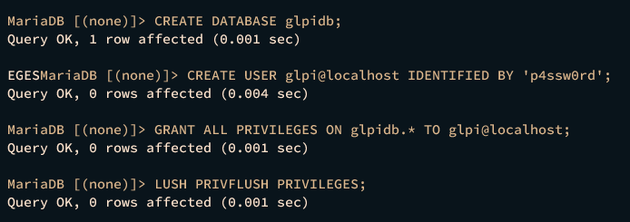 Создание базы данных и пользователя MariaDB