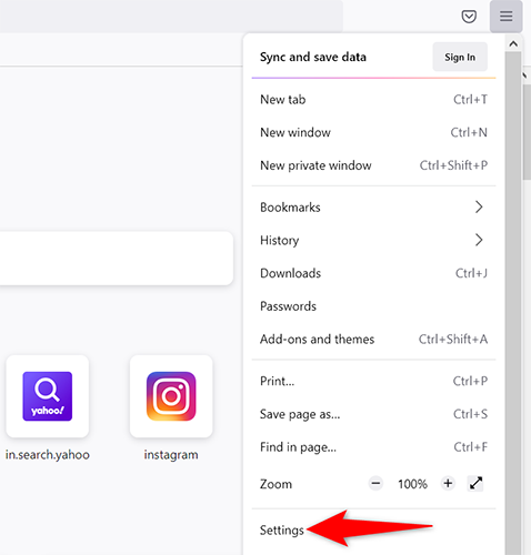 Выберите «Настройки» в Firefox на компьютере.