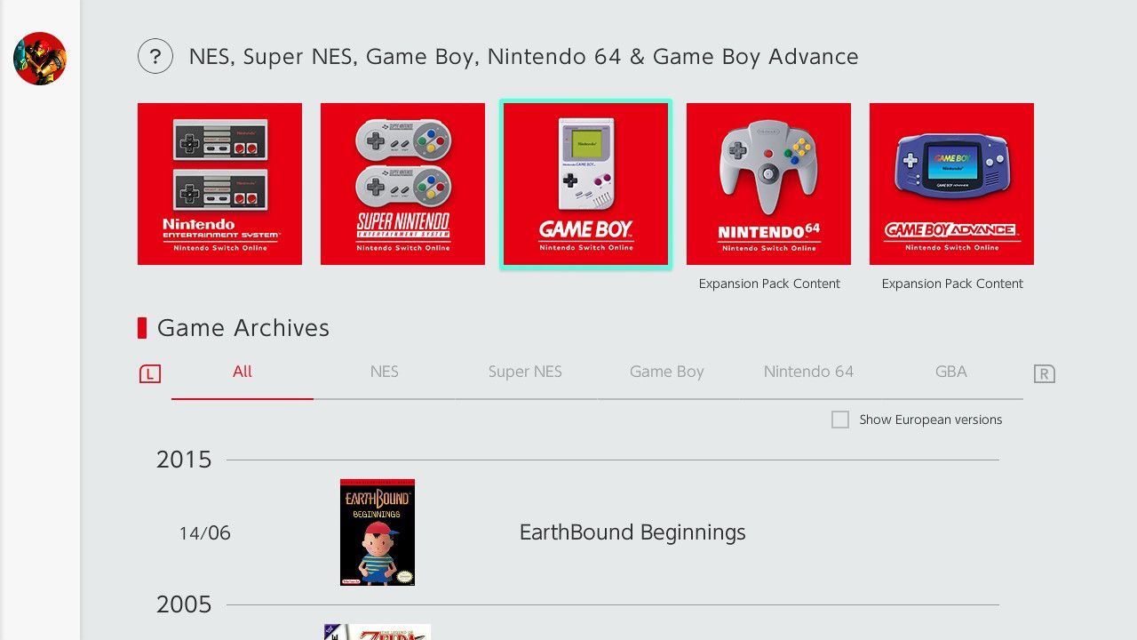 Скриншот с доступными эмуляторами и выделенным Game Boy