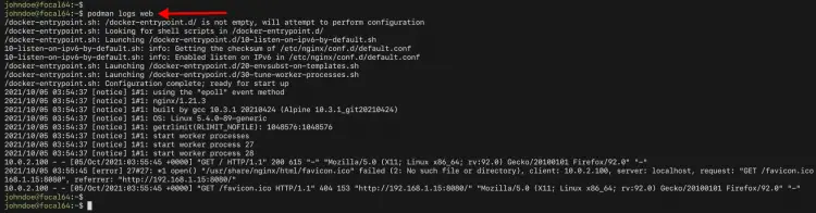 Просмотр логов контейнера в Podman