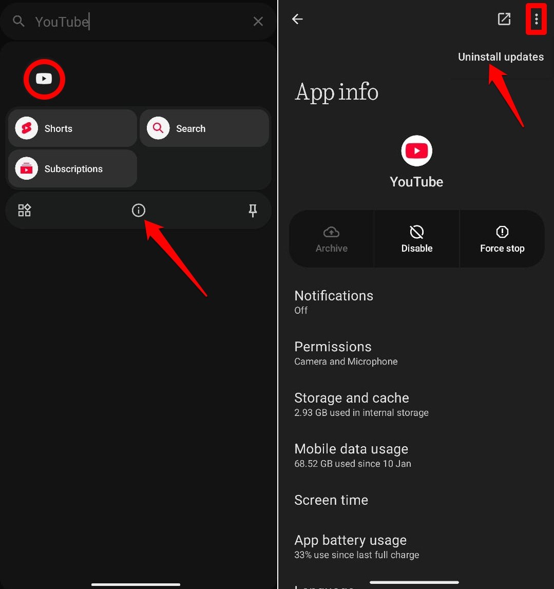 Как откатить обновление приложения YouTube