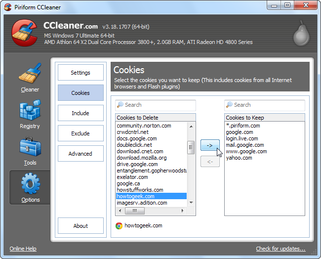 Добавление cookie сайта в белый список
