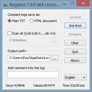 Параметры первого снимка в RegShot
