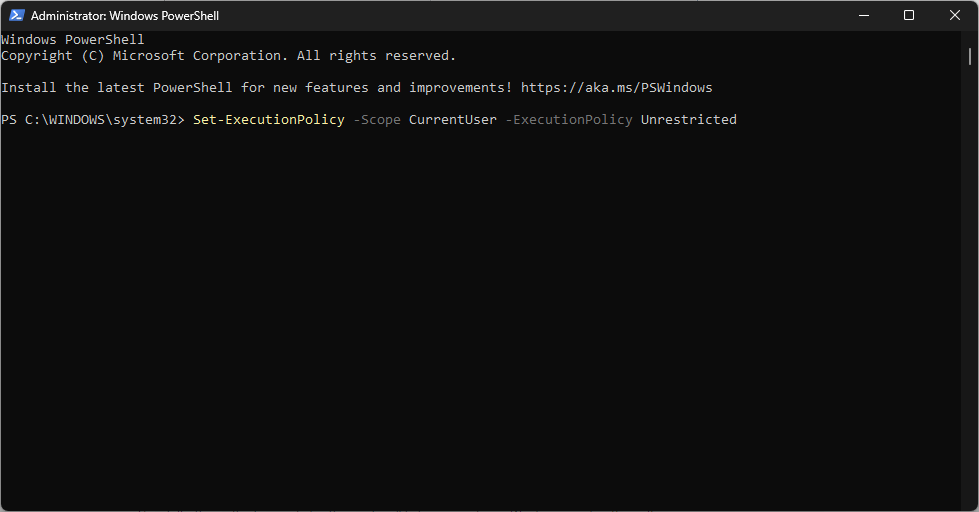 PowerShell — команда Set-ExecutionPolicy Unrestricted