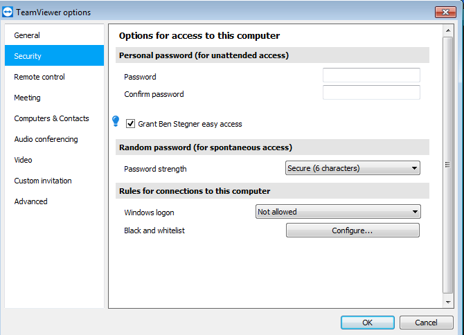 Настройка персонального пароля в TeamViewer