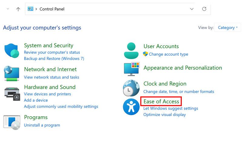 Панель управления — «Упрощение доступа»