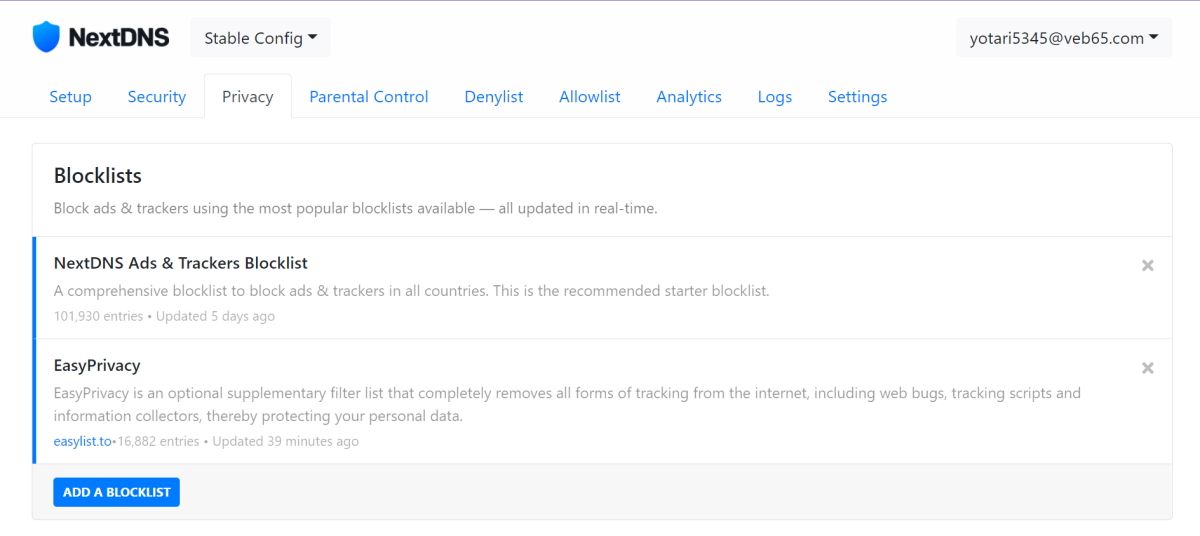 NextDNS Privacy Options