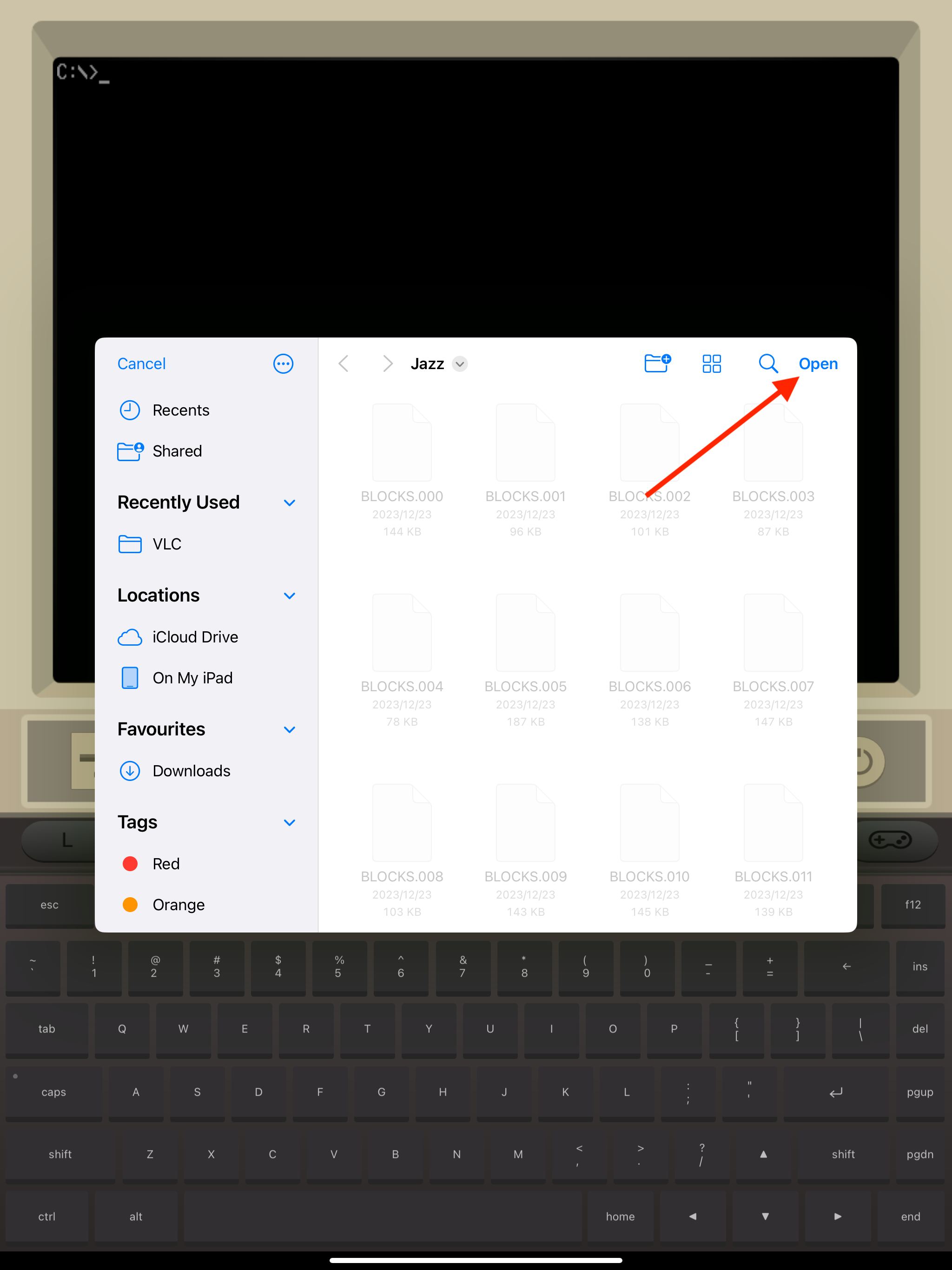 Файловый браузер iDOS 3 — выбор папки для монтирования.