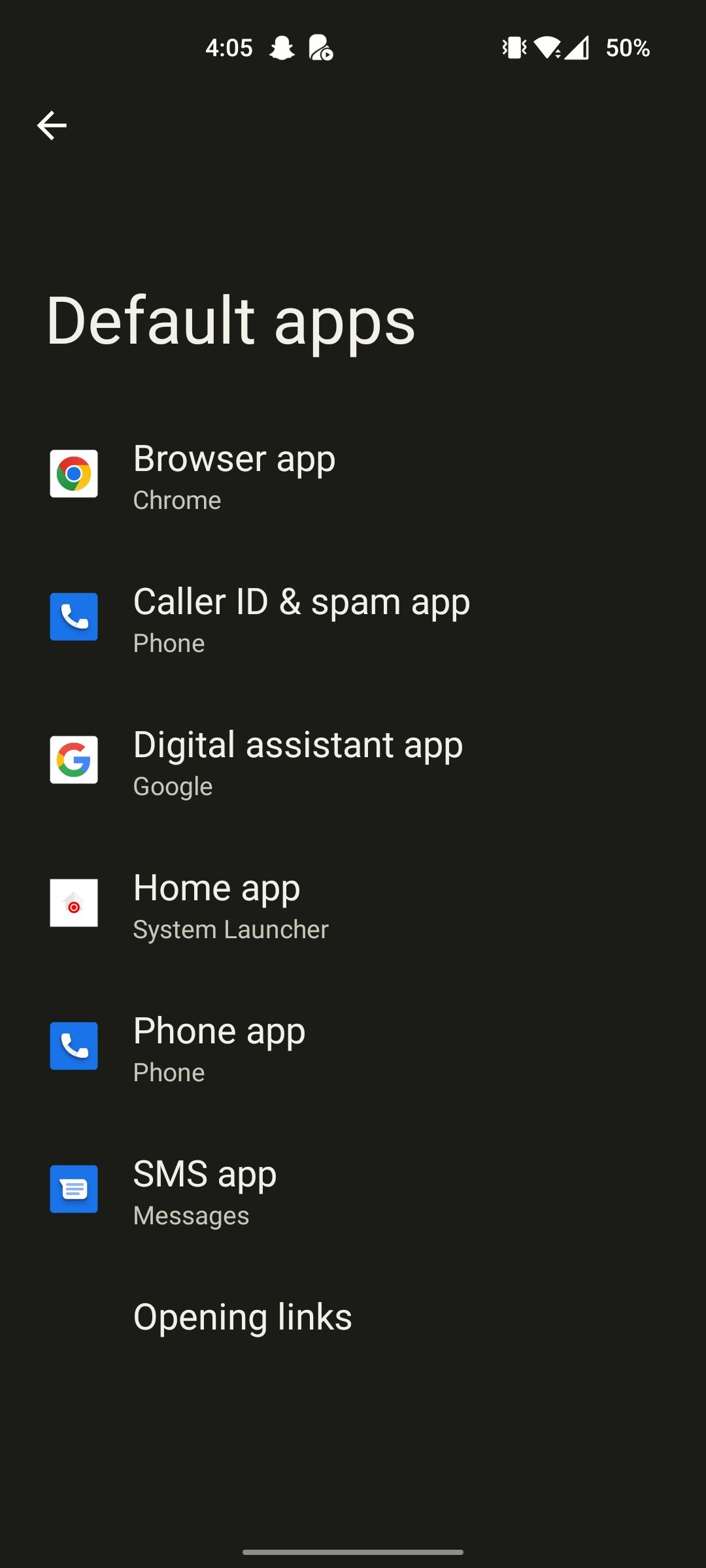 Список приложений по умолчанию