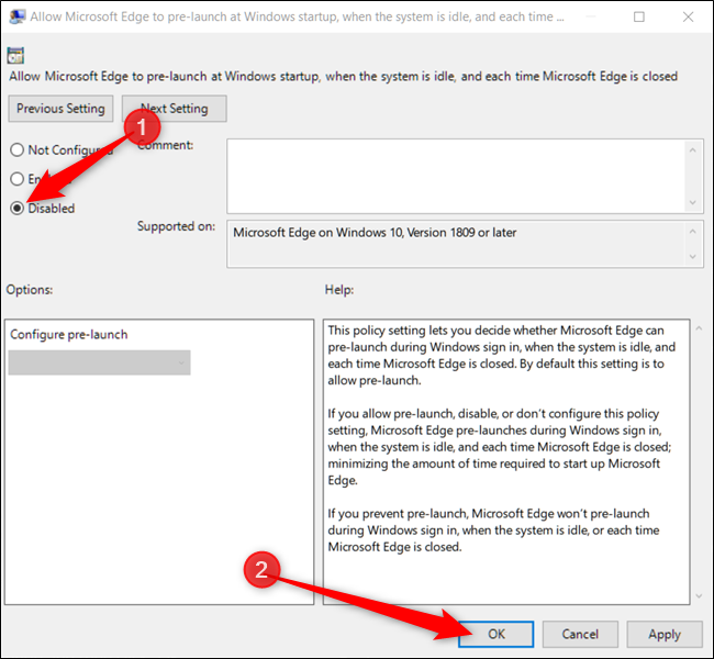 Выбор Disabled в политике