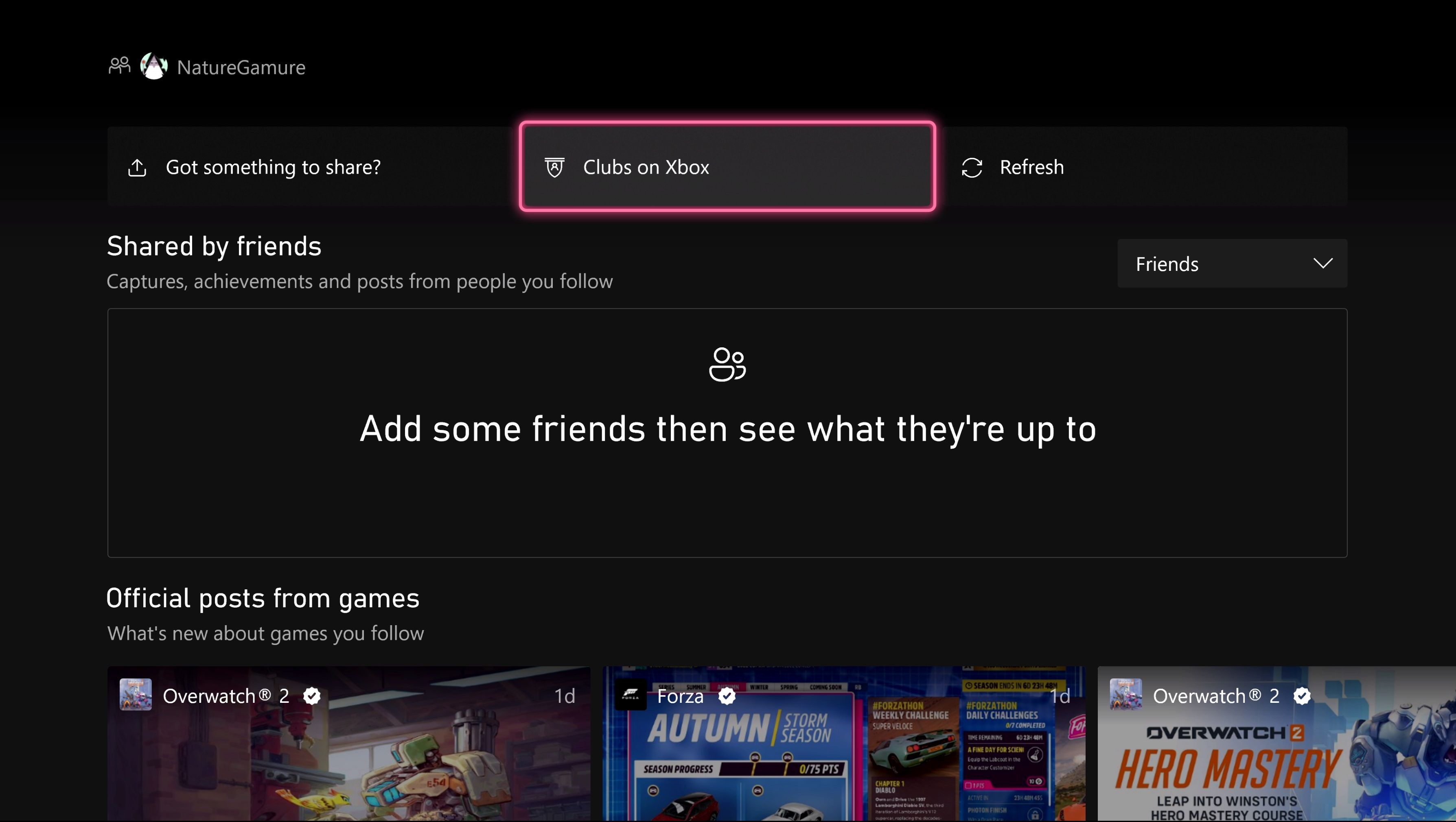 Кнопка Клубы на странице сообщества Xbox