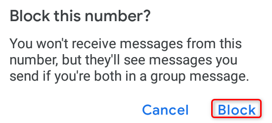 Подтвердите блокировку, нажав «Заблокировать».