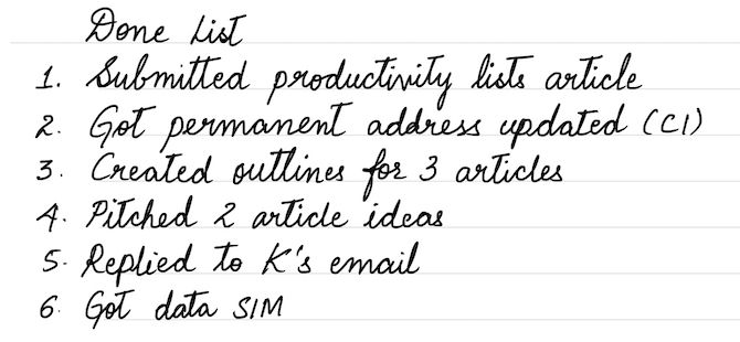 Пример списка выполненных задач