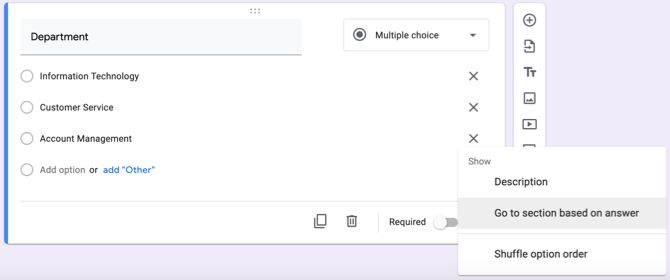 Переход в раздел по ответу с выпадающим списком