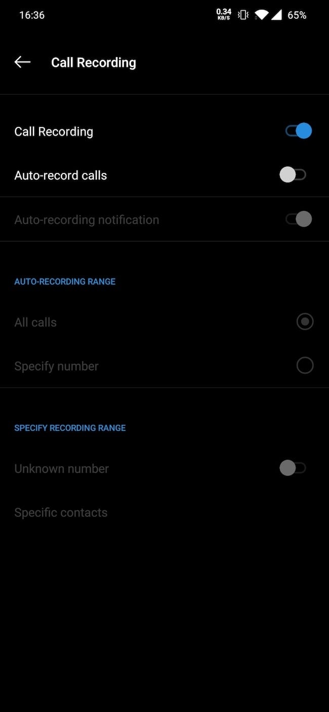 OnePlus с интерфейсом OxygenOS и пунктом настройки «Запись вызова»