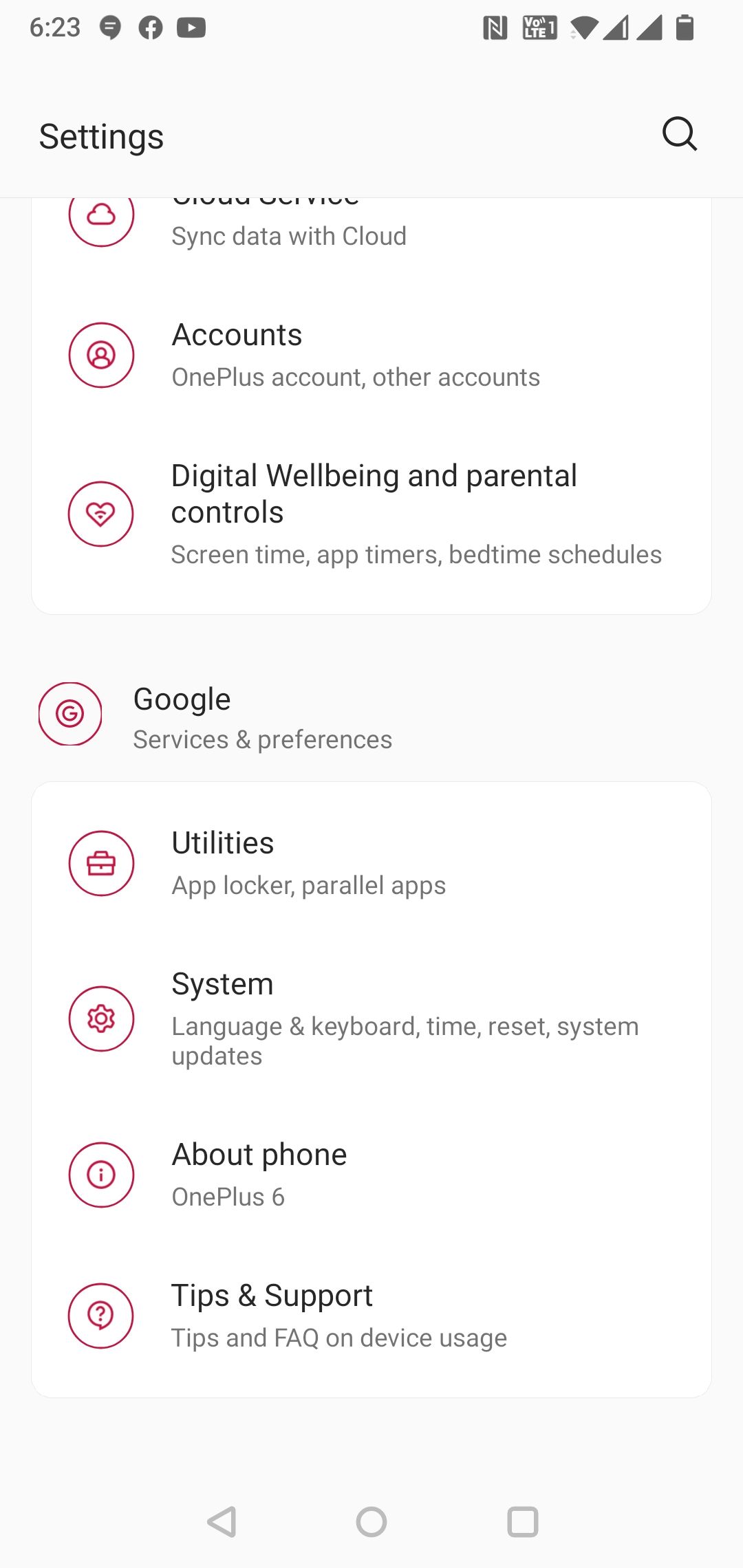 OnePlus меню настроек
