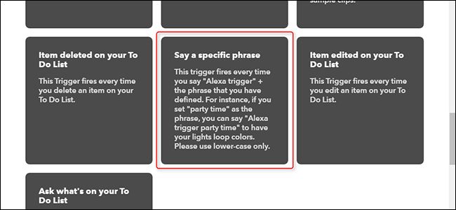IFTTT: выбор триггера 'Say a specific phrase'